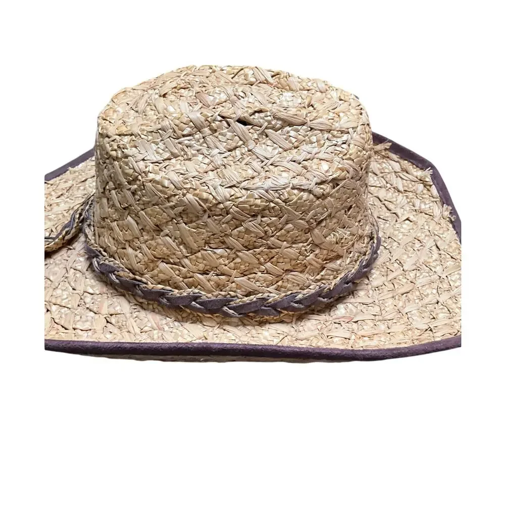 Tombstone Western Rodeo Cowboy Cowgirl Straw Tan Hat braided Band Vintage EUC